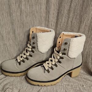 OASIS SOCIETY,  Cream and Tan Lace-Up Boots